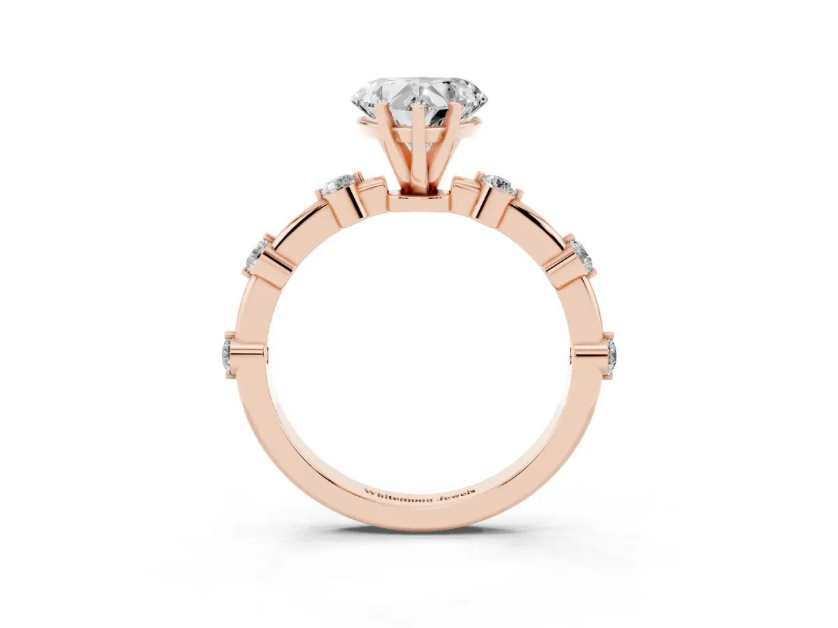 Heart Cut Solitaire Diamond Ring with Bezel Set Side Stones and Prong Setting Rose gold