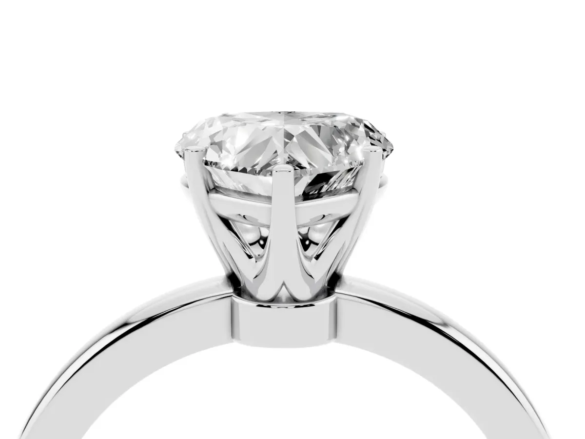 Heart Cut Solitaire Diamond Ring with Six-Prong Setting on a Classic Band Platinum