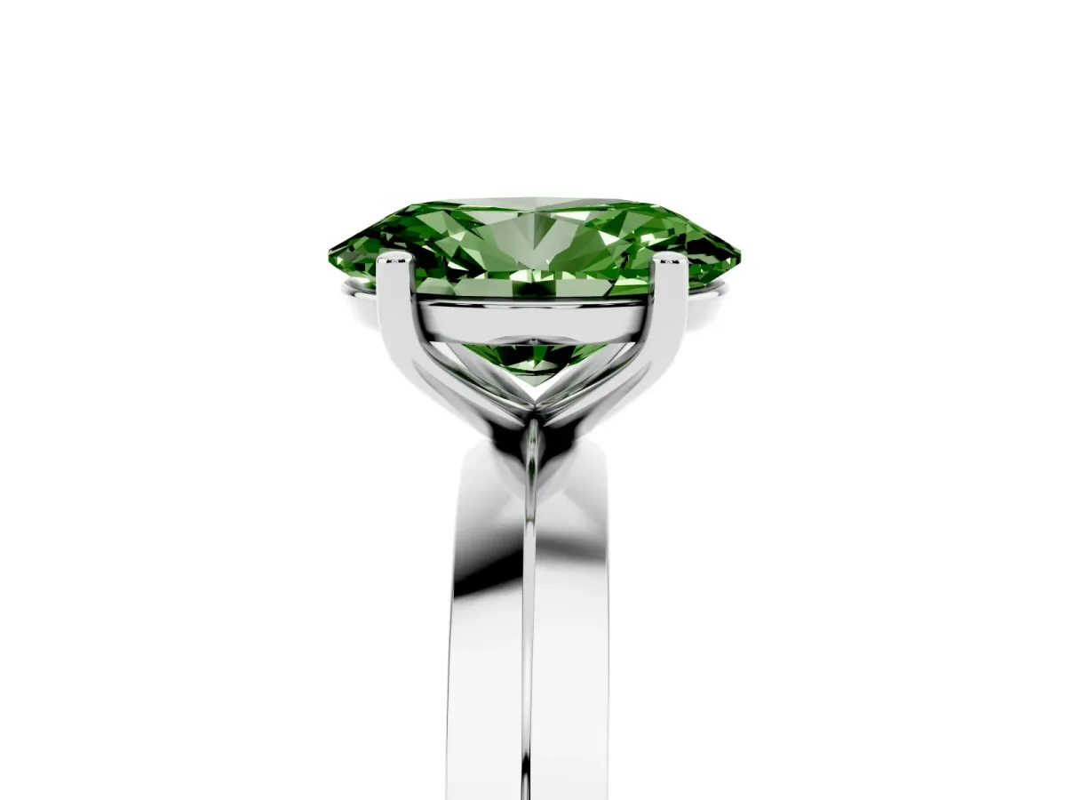 Fancy Green Oval Cut Cut Solitaire Engagement Ring with Flat Band and Four-Prong Setting White gold