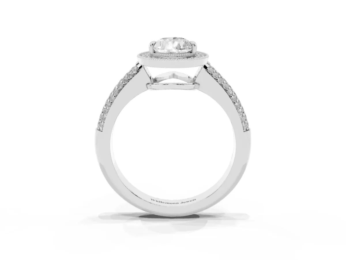 Pear Cut Cut Halo Diamond Pave Band with Four-Prong Setting Silver