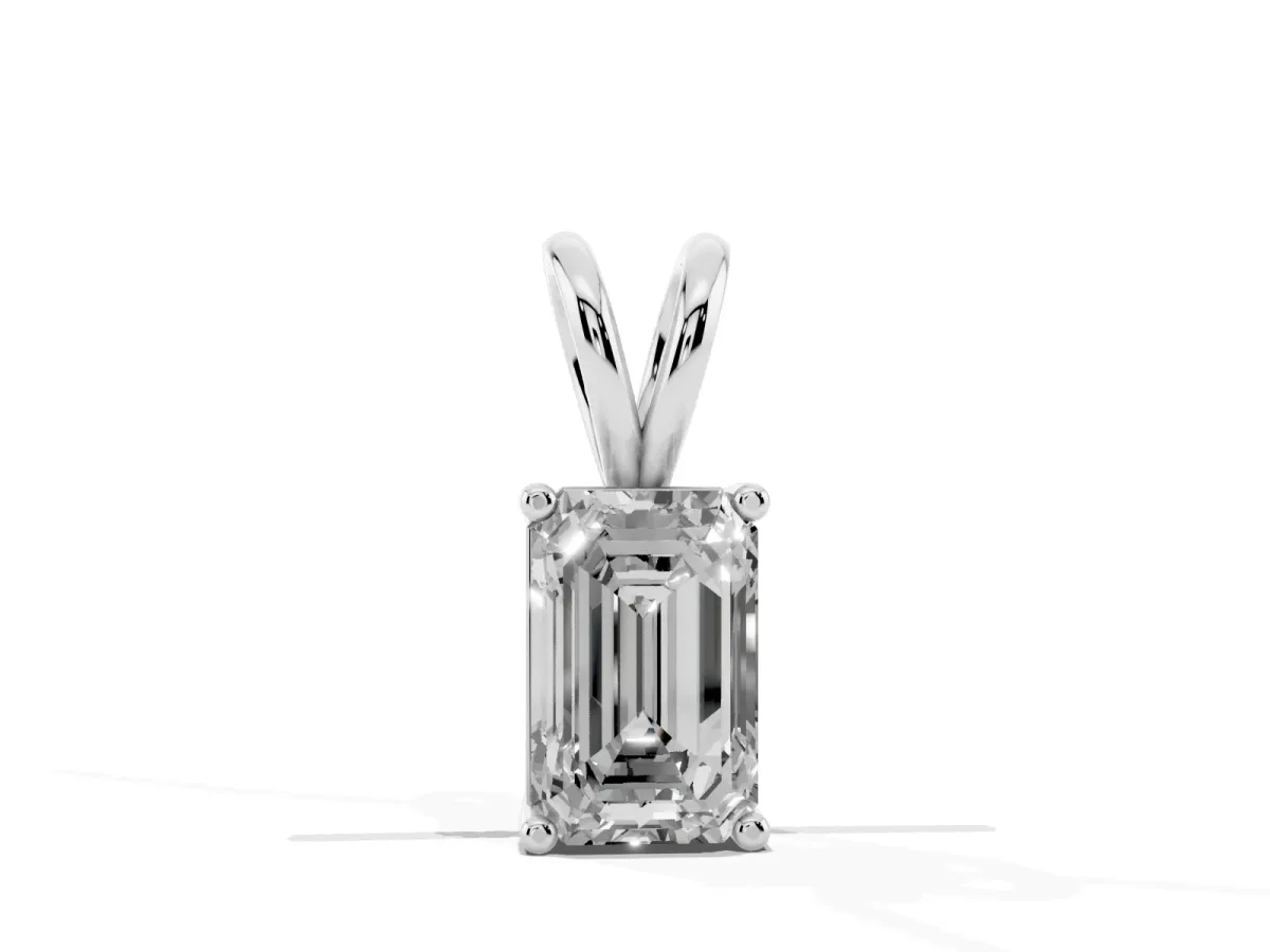 Emerald Cut Solitaire Pendant with Four-Prong Setting White gold
