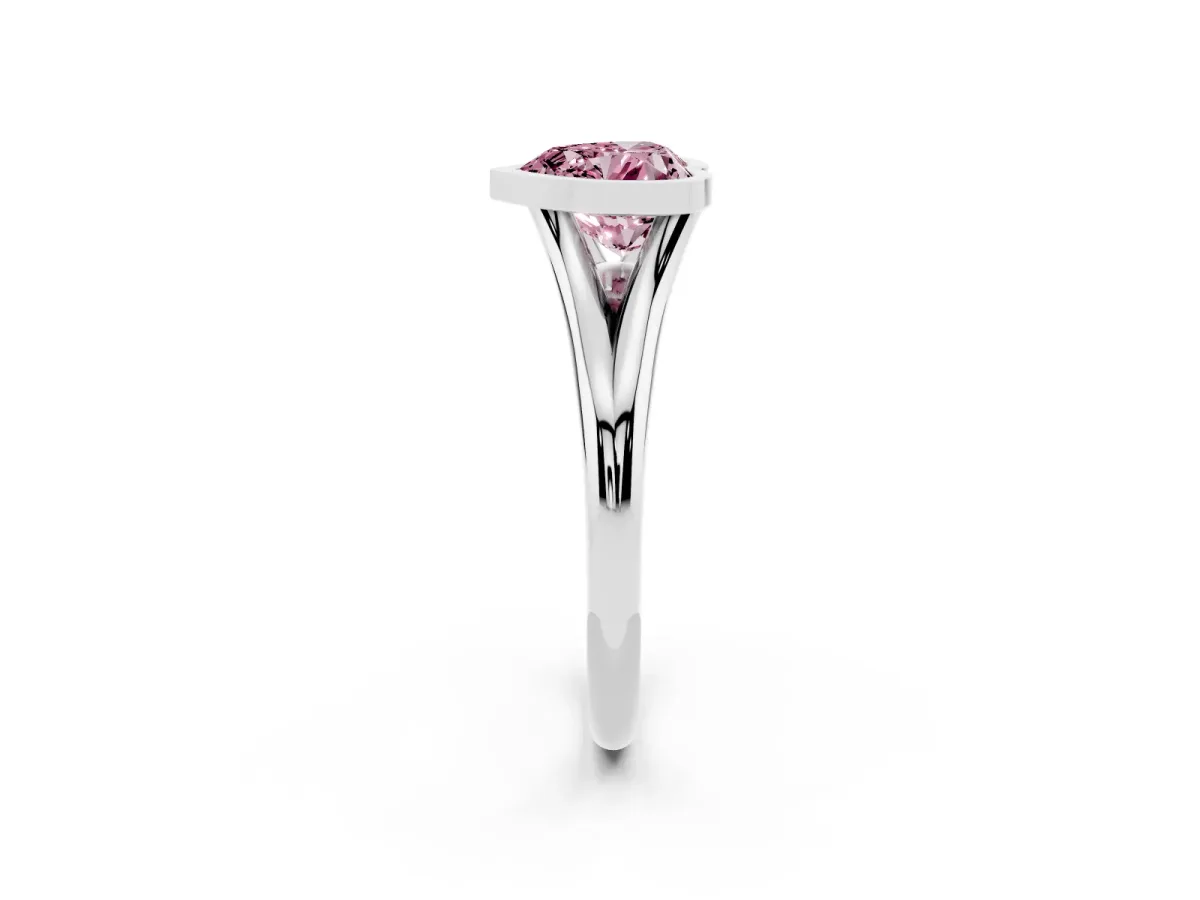 Fancy Pink Bezel Set Heart Cut Cut Solitaire Ring with Tapered Band Silver