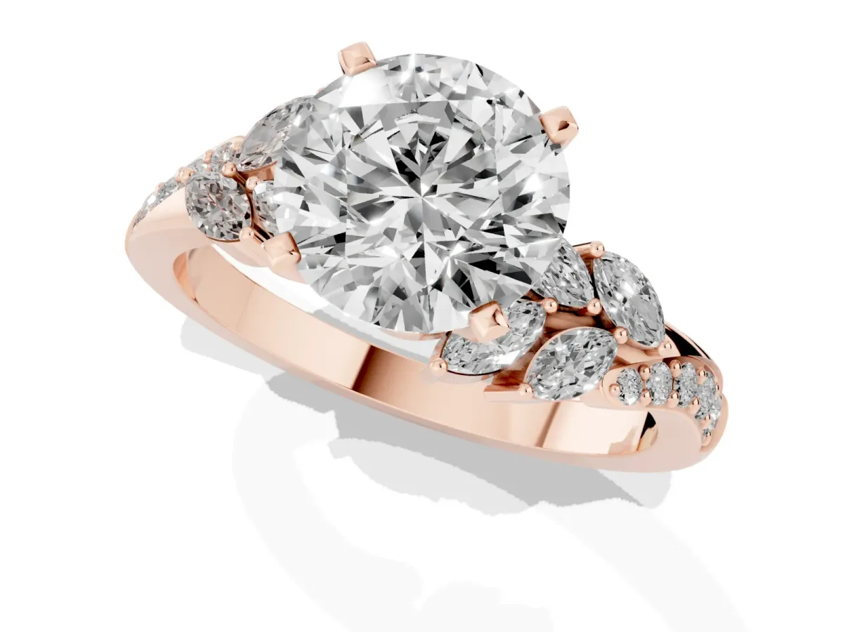 Round Cut Solitaire Marquise Twist Band with Six-Prong Setting Rose gold