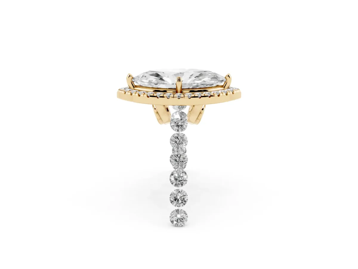 Marquise Cut Halo Pavé Diamond Engagement Ring with Four-Prong Setting Yellow gold