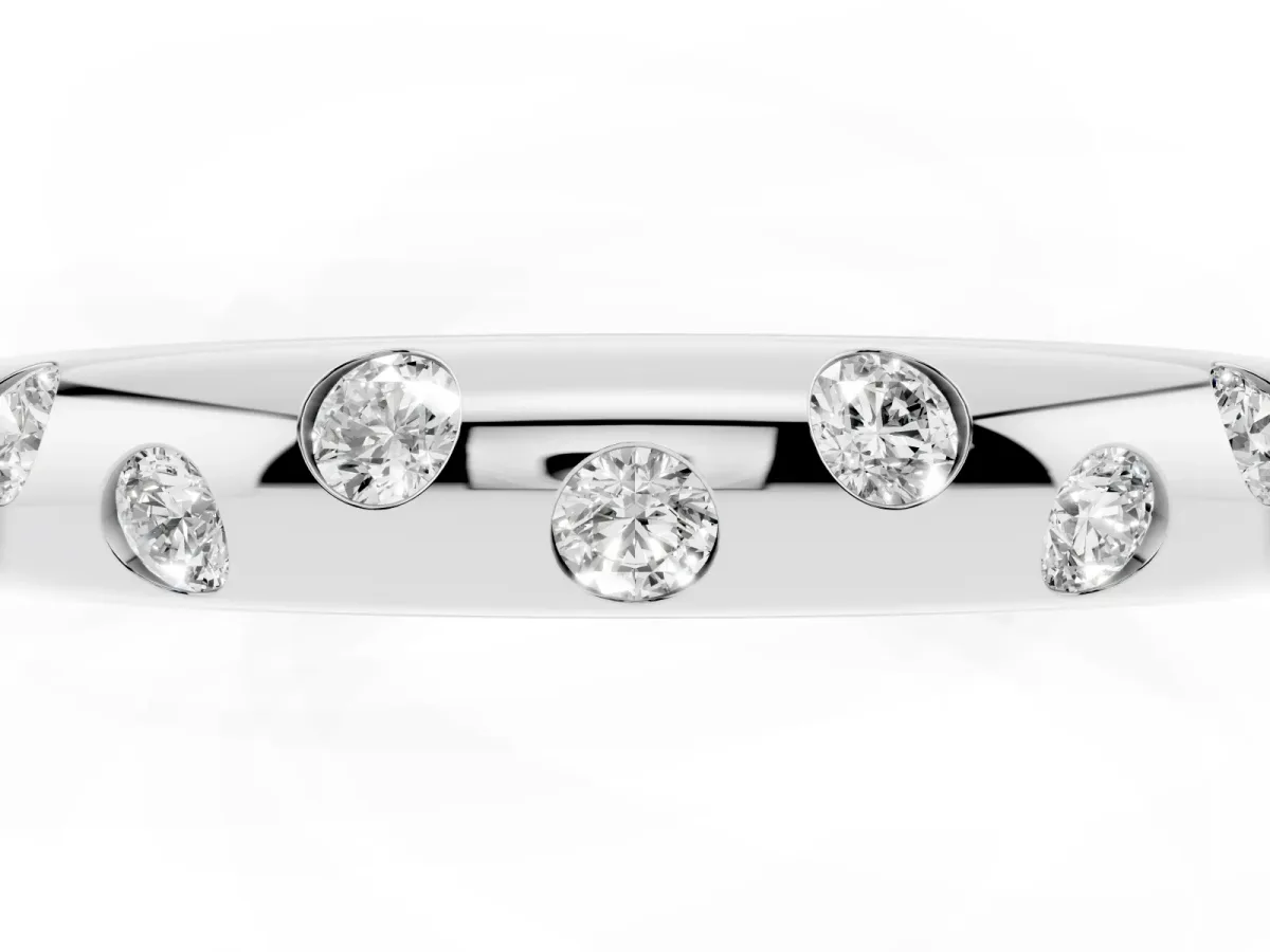 Round Diamond Flush-Set Comfort Fit Band White gold