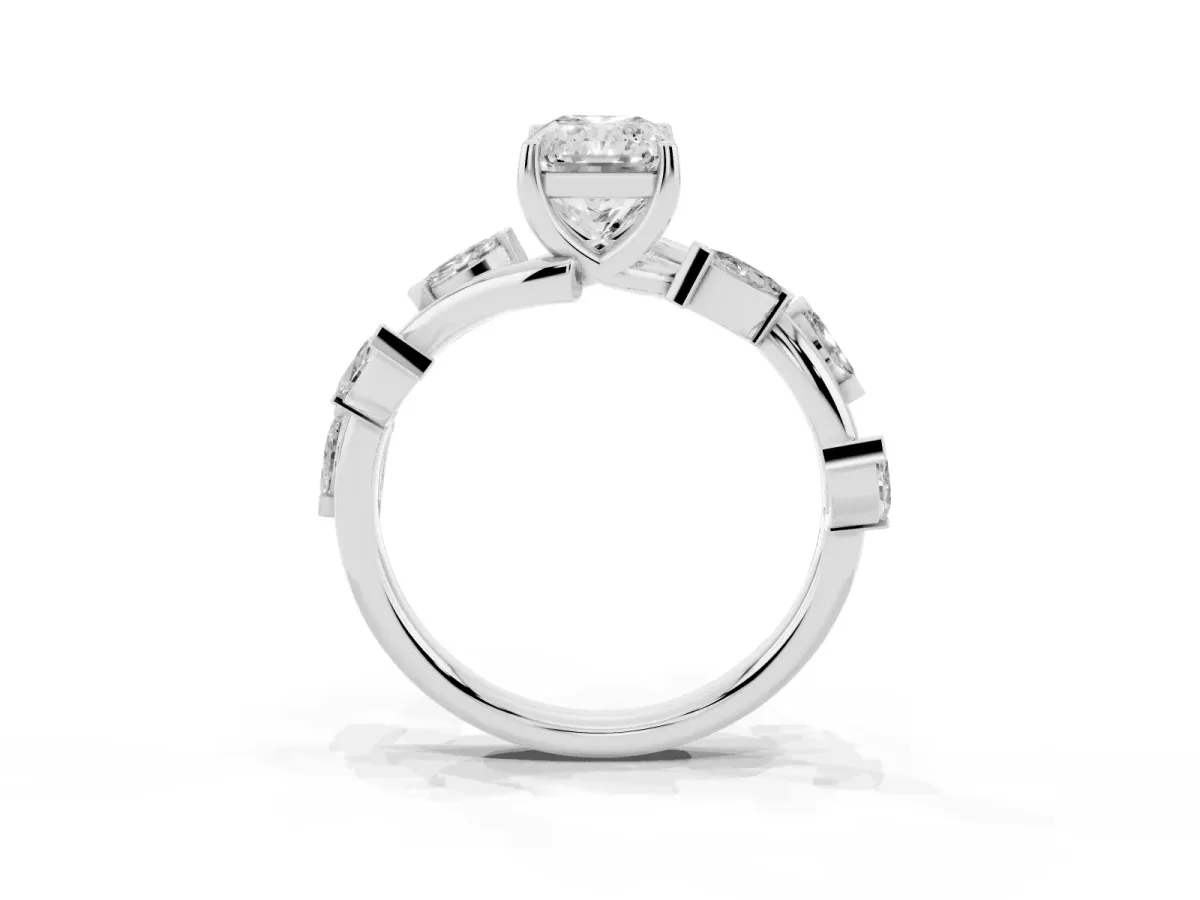 Radiant Cut Solitaire Twisted Band Marquise Accent Prong Setting Ring Platinum