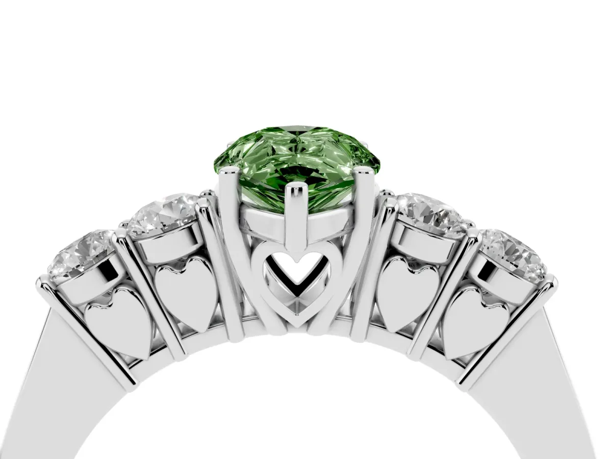 Fancy Green Pear Cut Cut Diamond Five-Stone Prong Set White Gold Ring Platinum