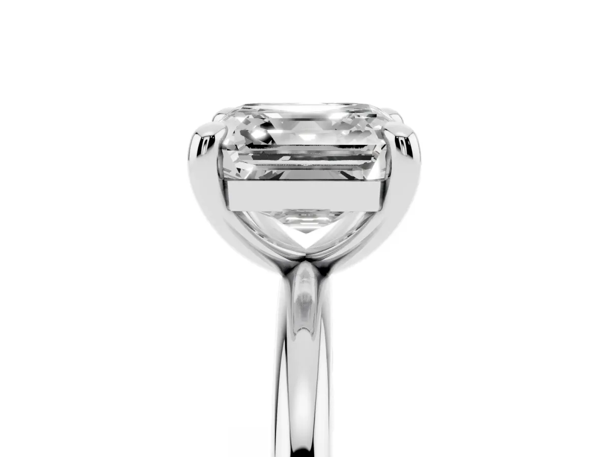 Asscher Cut Solitaire Diamond Ring with Four-Prong Setting on a Plain Band Platinum