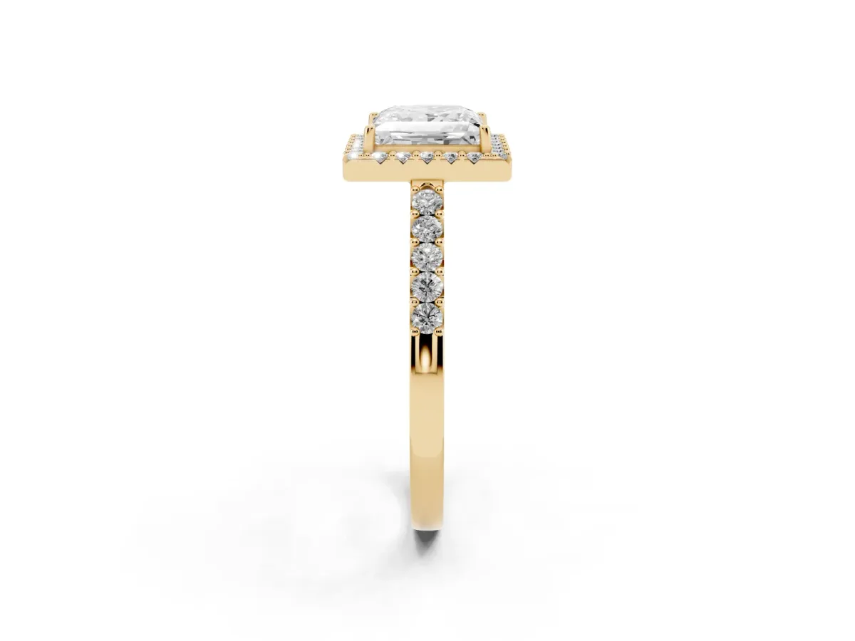 Princess Cut Halo Diamond Pavé Solitaire Ring Yellow gold