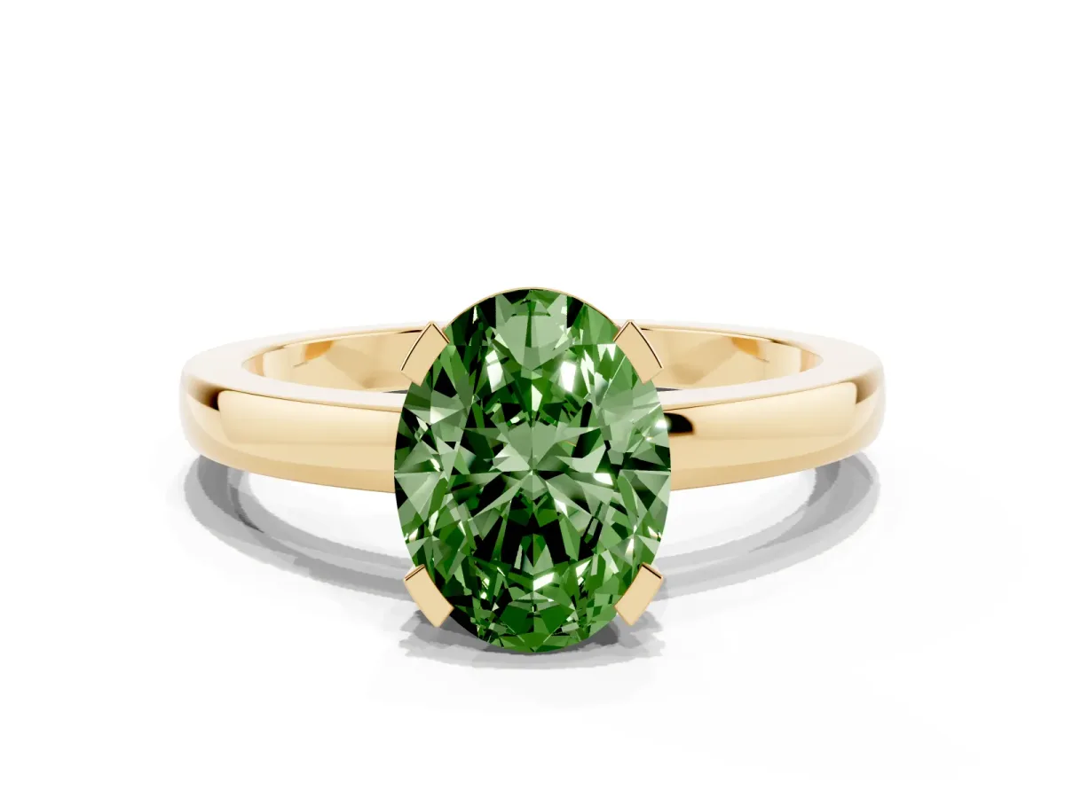 Fancy Green Oval Cut Cut Solitaire Ring with Four-Prong Setting and Classic Band Yellow gold