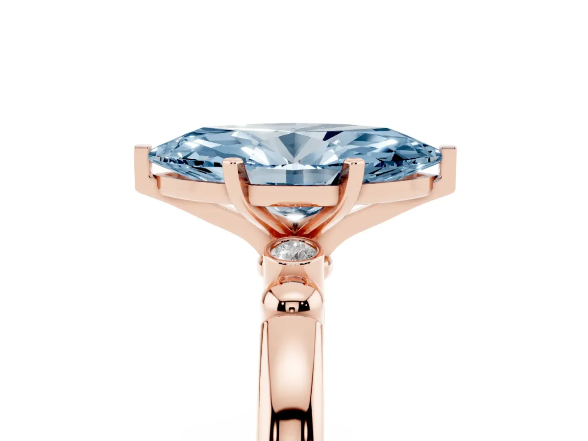 Fancy Blue Marquise Cut Solitaire Beaded Band with Four-Prong Setting Rose gold