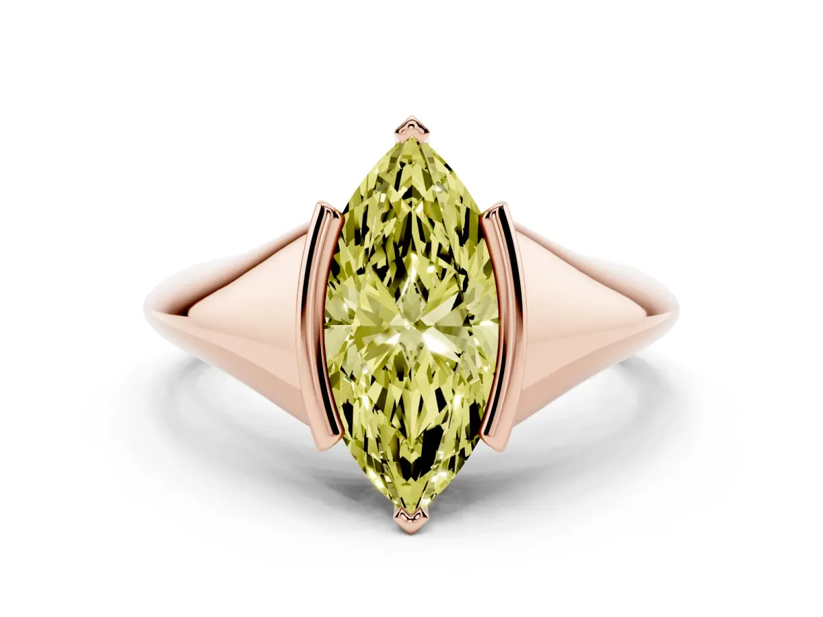 Fancy Yellow Marquise Cut Solitaire Tension Set Diamond Ring Rose gold
