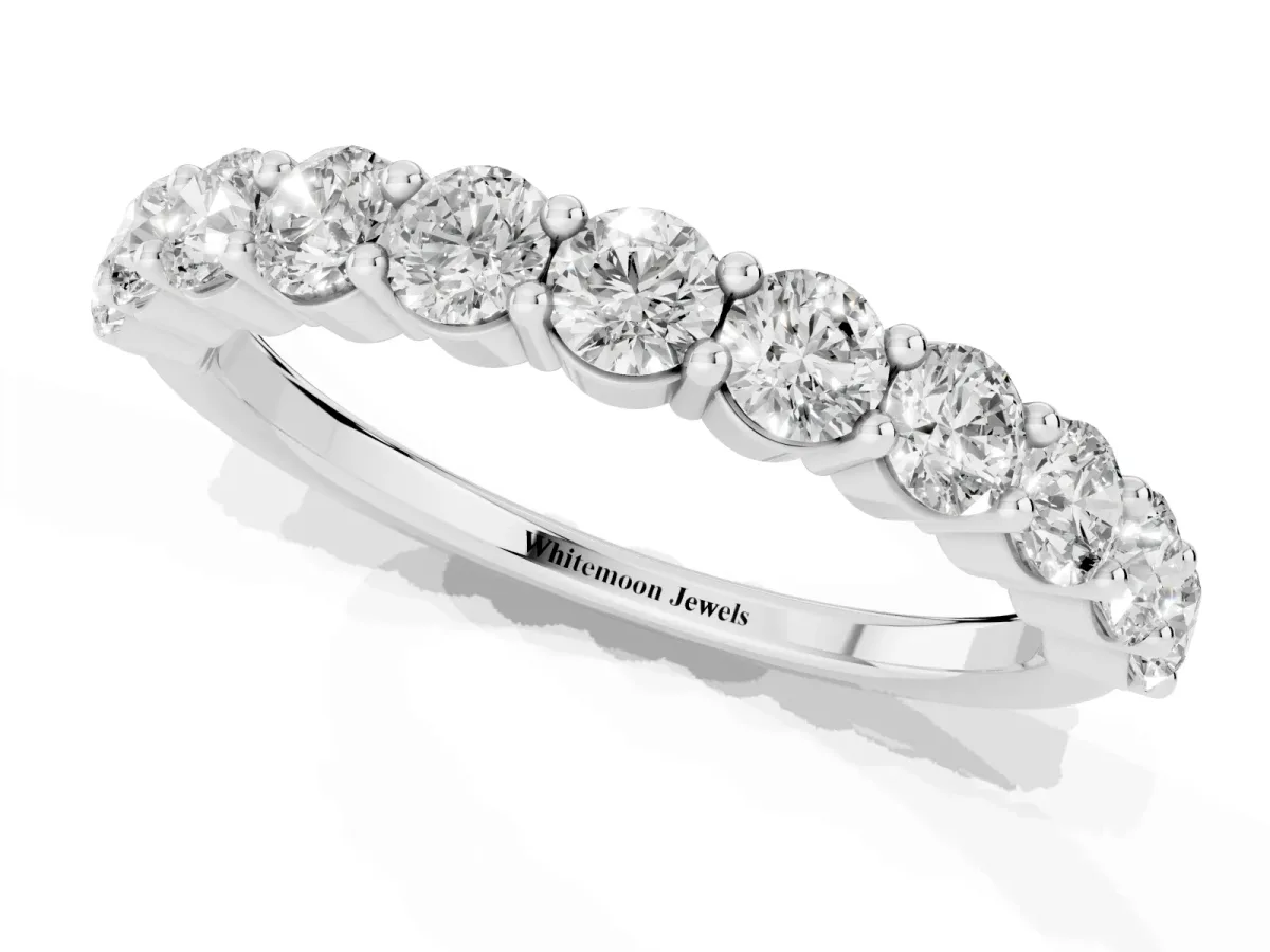 Round Diamond Half Eternity Band with Prong Setting Silver