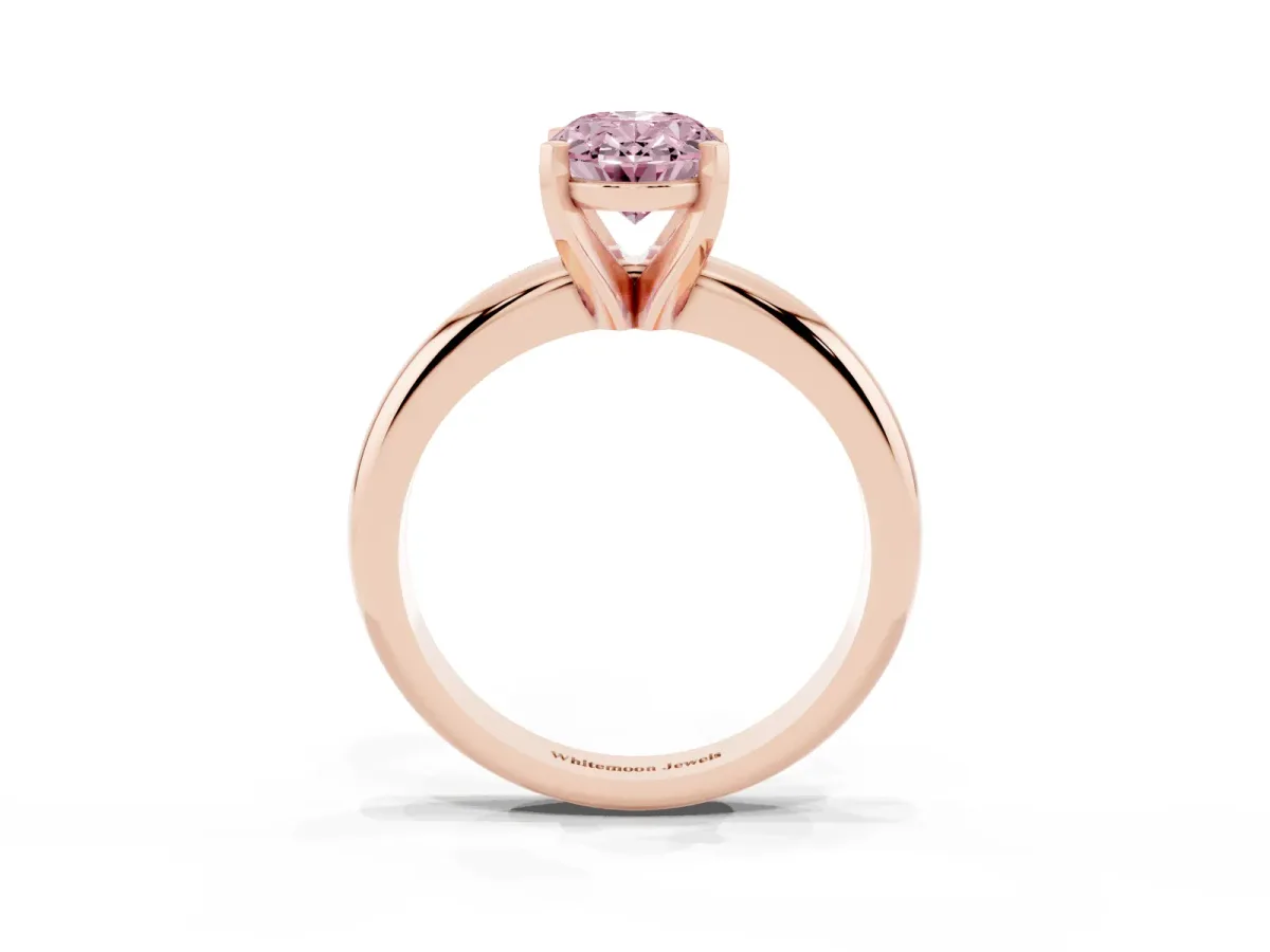 Fancy Pink Oval Cut Diamond Solitaire Engagement Ring with Round Band and Four-Prong Setting Rose gold
