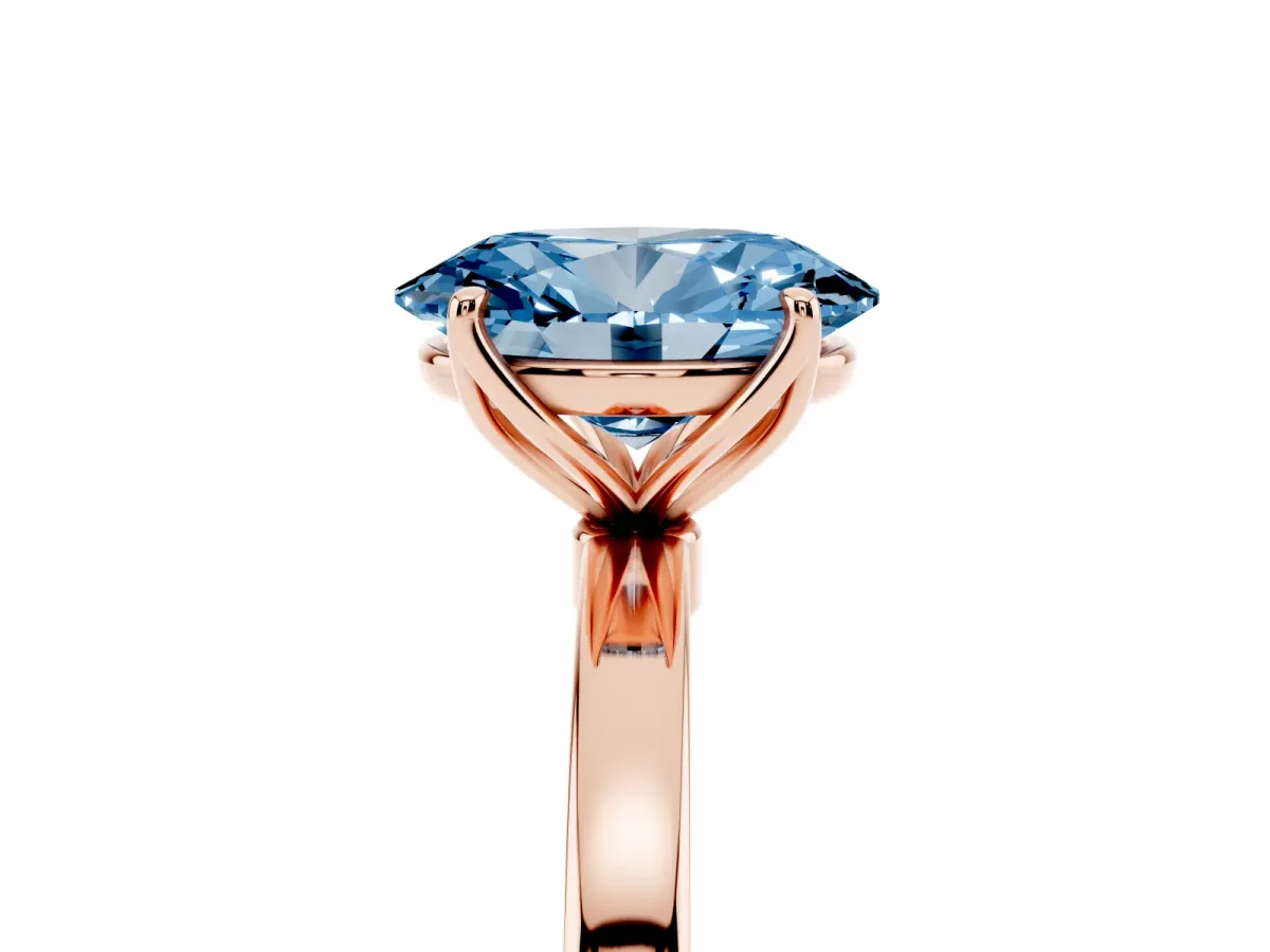 Fancy Blue Oval Cut Diamond Solitaire Ring with Thin Band and Prong Setting Rose gold