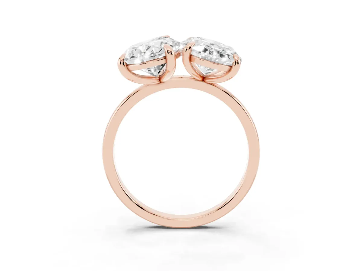 Oval and Pear Toi Moi Ring with Prong Setting and Plain Band Rose gold