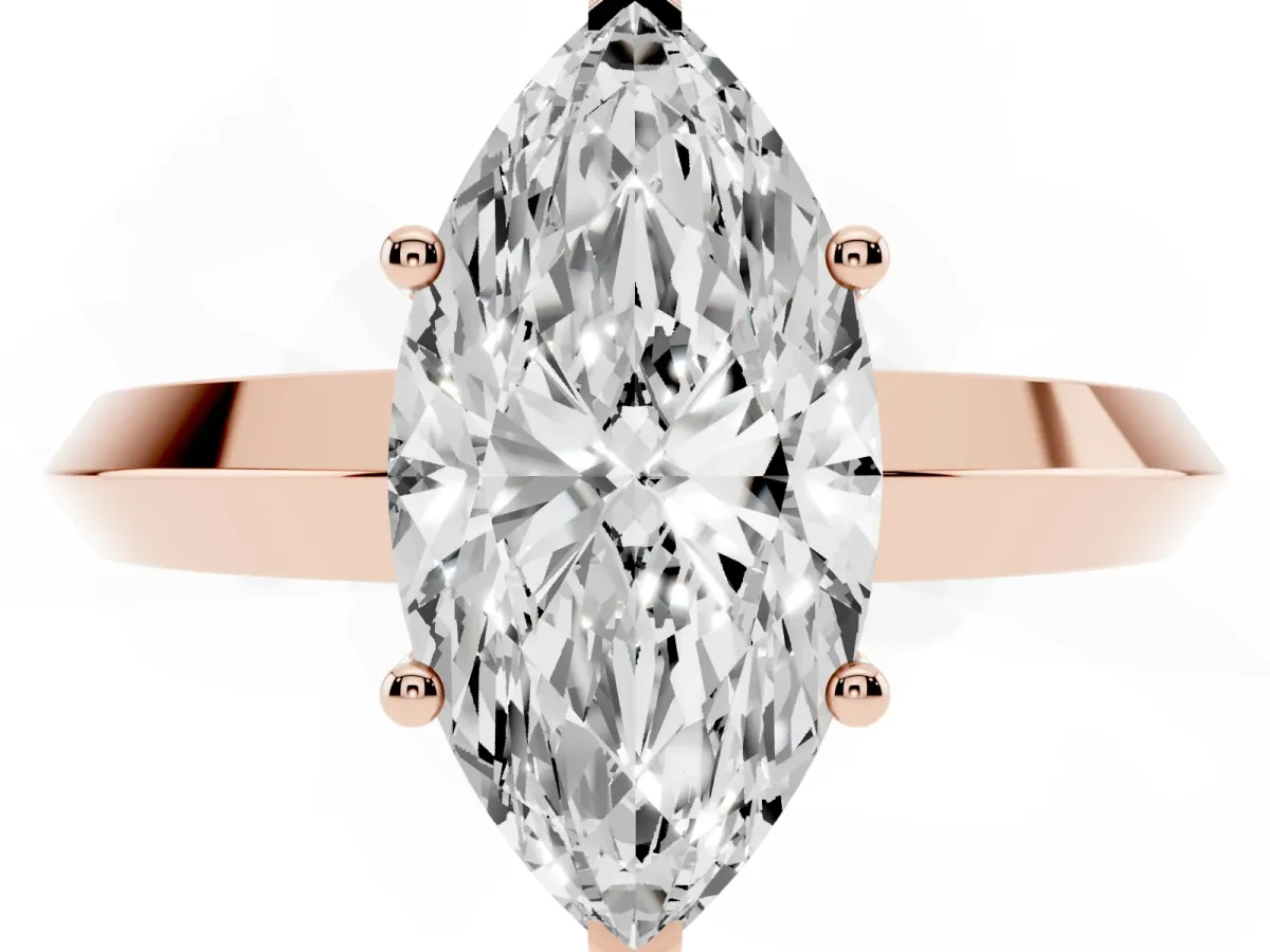 Marquise Cut Cut Solitaire Engagement Ring with Flat Band and Four-Prong Setting Rose gold