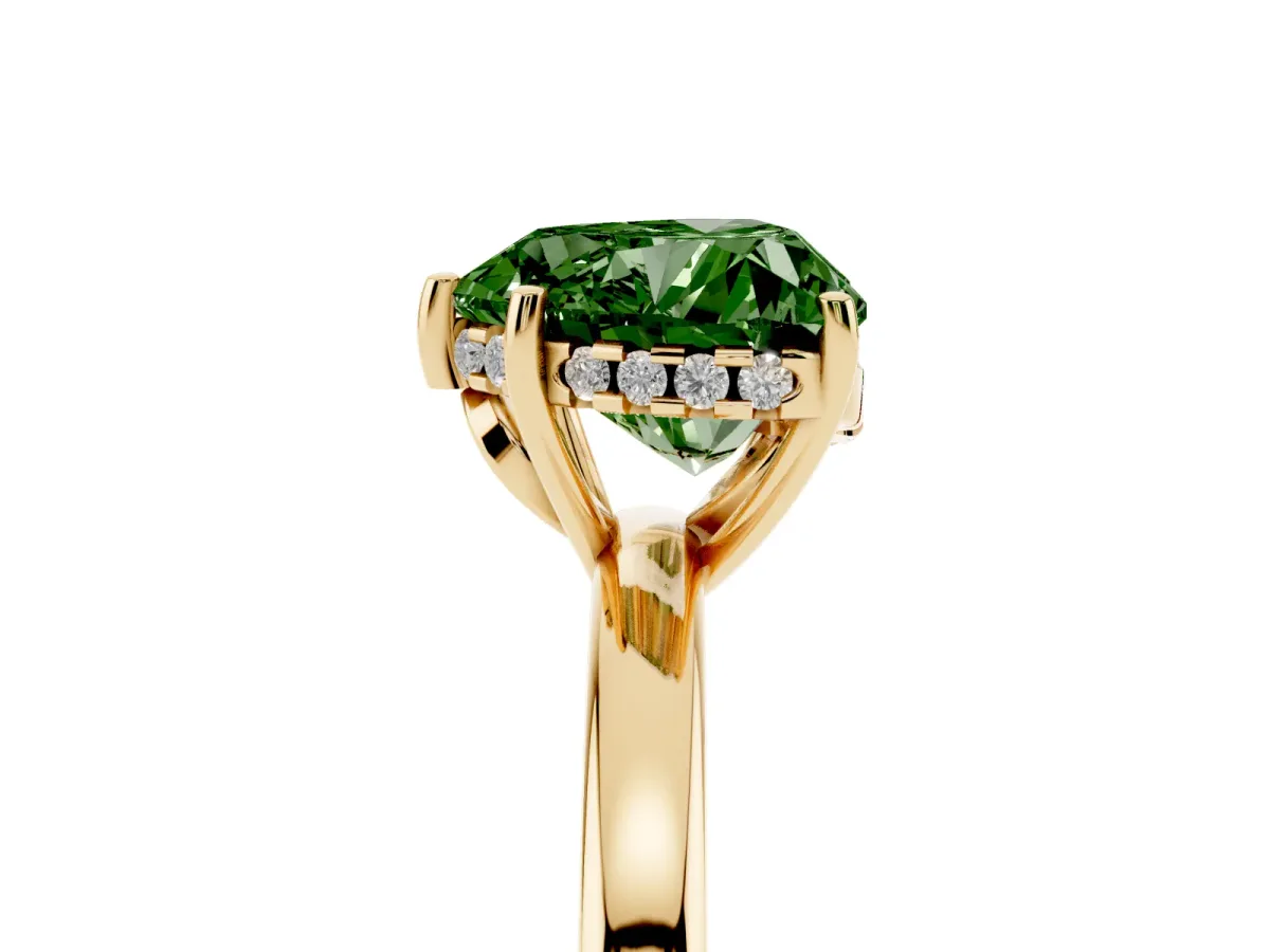 Fancy Green Heart Cut Solitaire Diamond Ring with Prong Setting and Plain Band Yellow gold