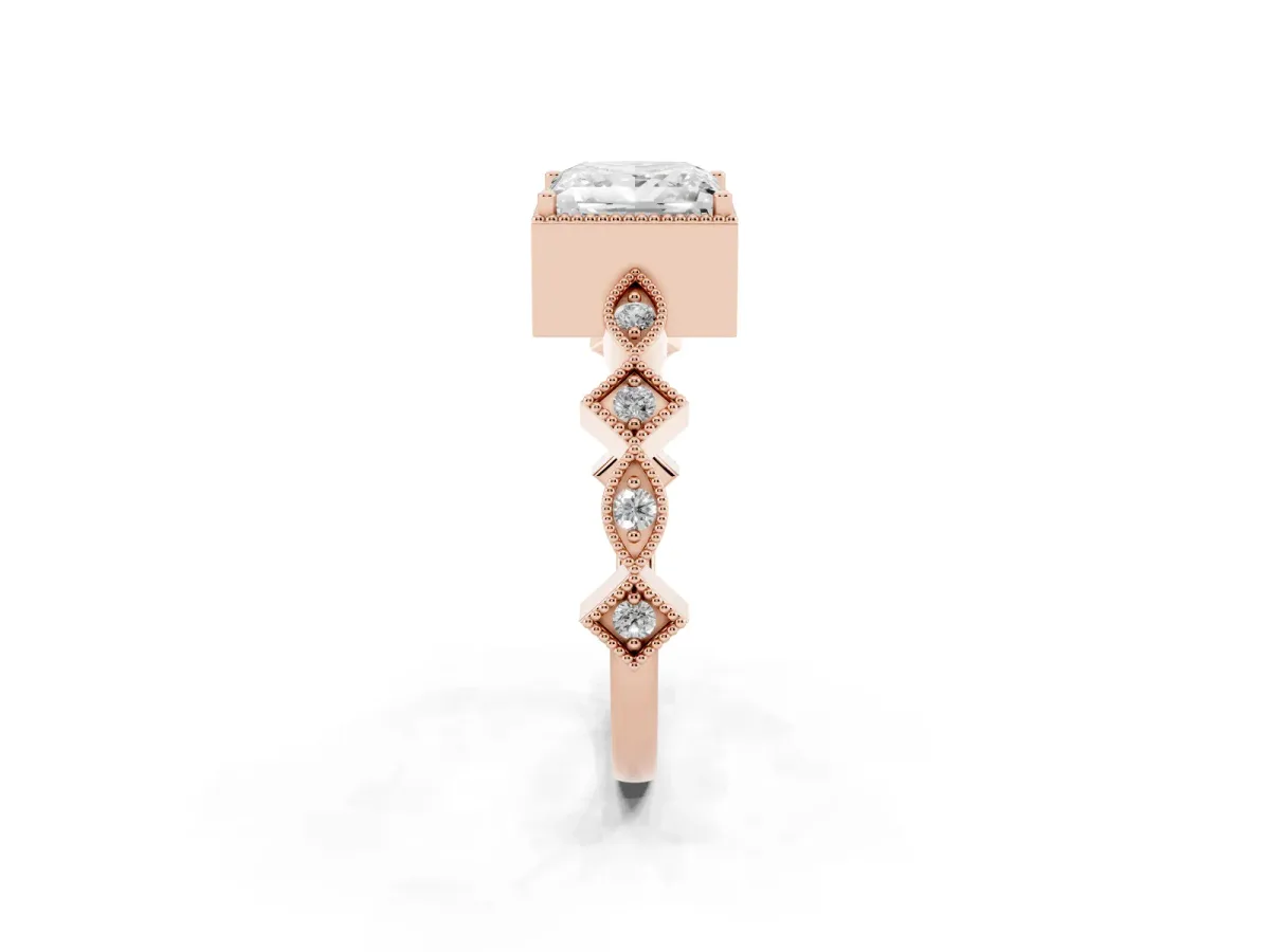 Princess Cut Milgrain Marquise Diamond Twist Band Ring Rose gold