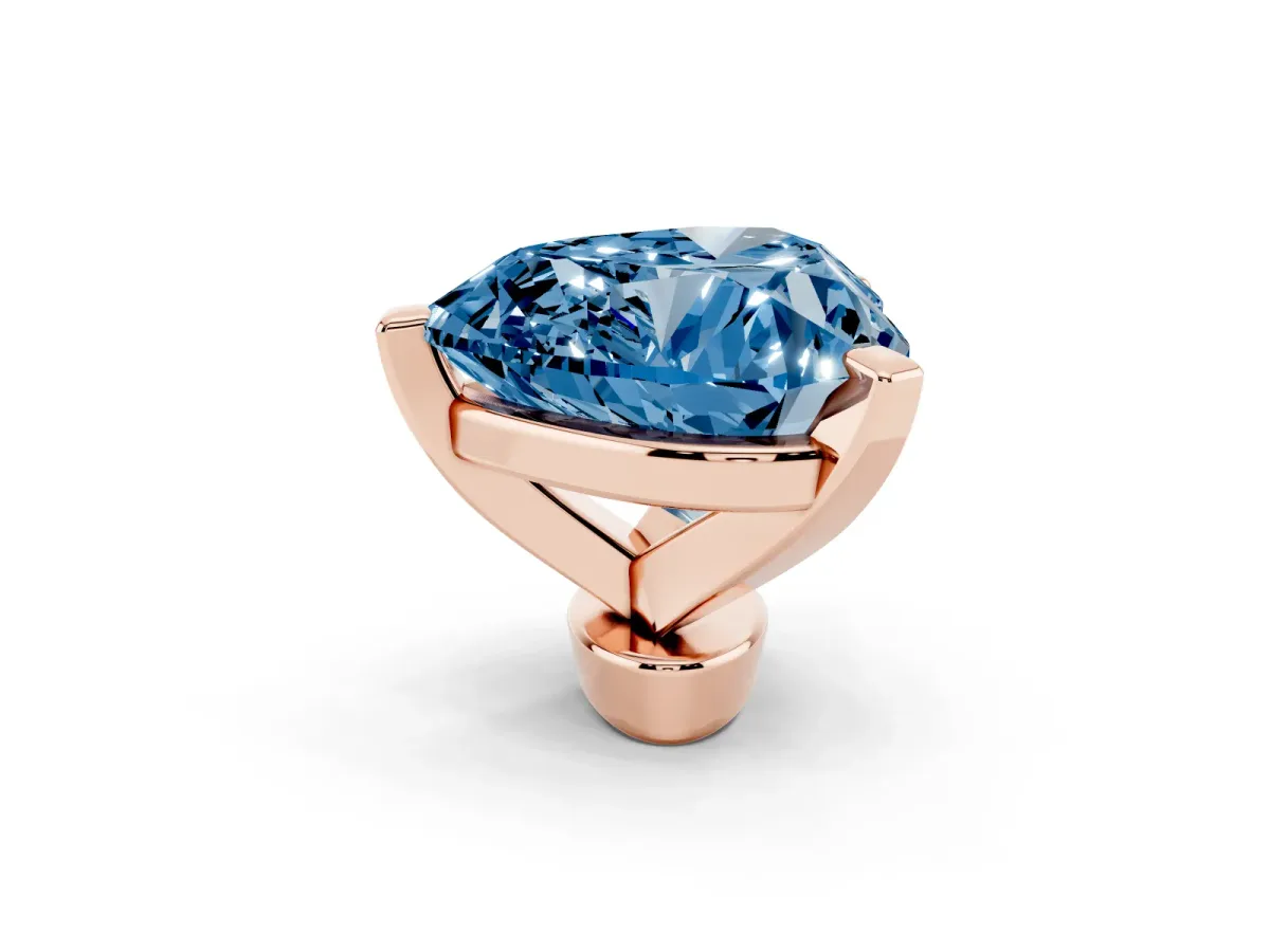 Fancy Blue Heart Cut Diamond Solitaire Ring with Prong Setting and Classic Band Rose gold