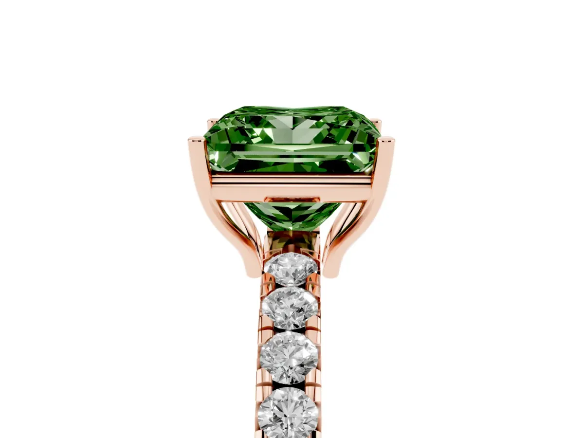 Fancy Green Princess Cut Diamond Pavé Solitaire Engagement Ring with Four-Prong Setting Rose gold