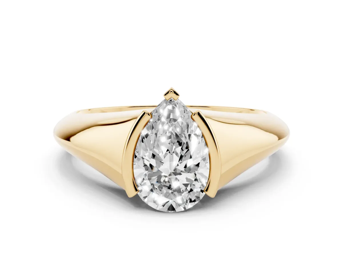 Pear Cut Solitaire Tension Set Diamond Ring Yellow gold
