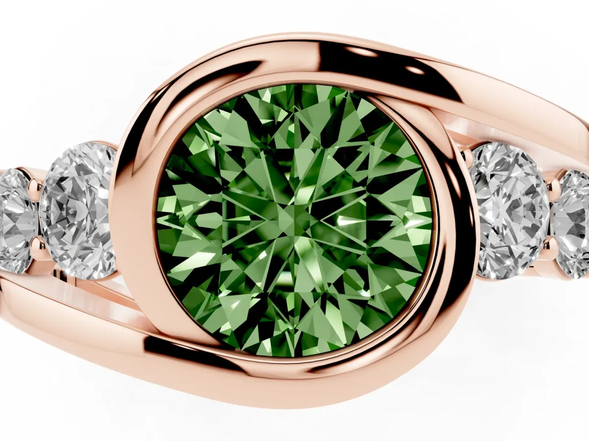 Fancy Green Bezel Set Round Cut Diamond Bypass Ring with Round Accents Rose gold