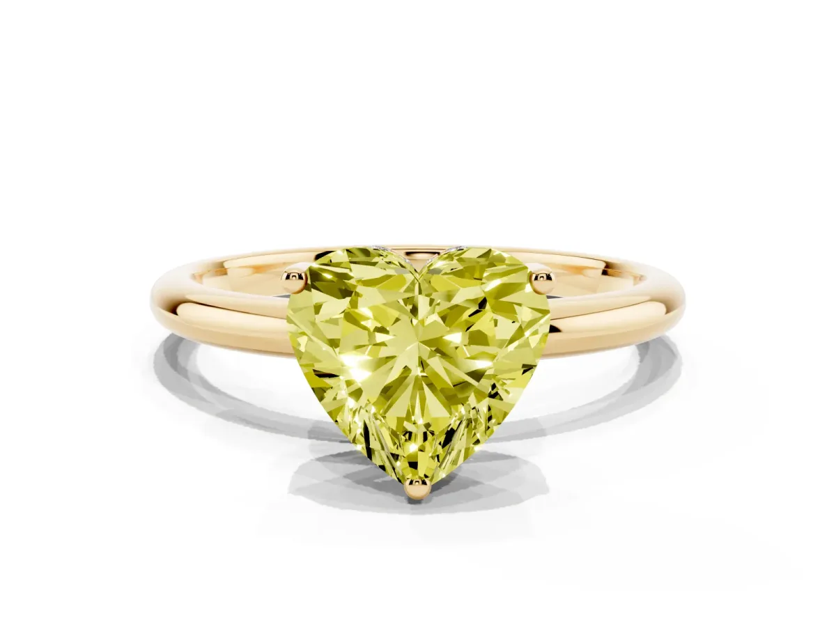 Fancy Yellow Heart Cut Cut Solitaire Engagement Ring with Four-Prong Setting and Classic Band Yellow gold