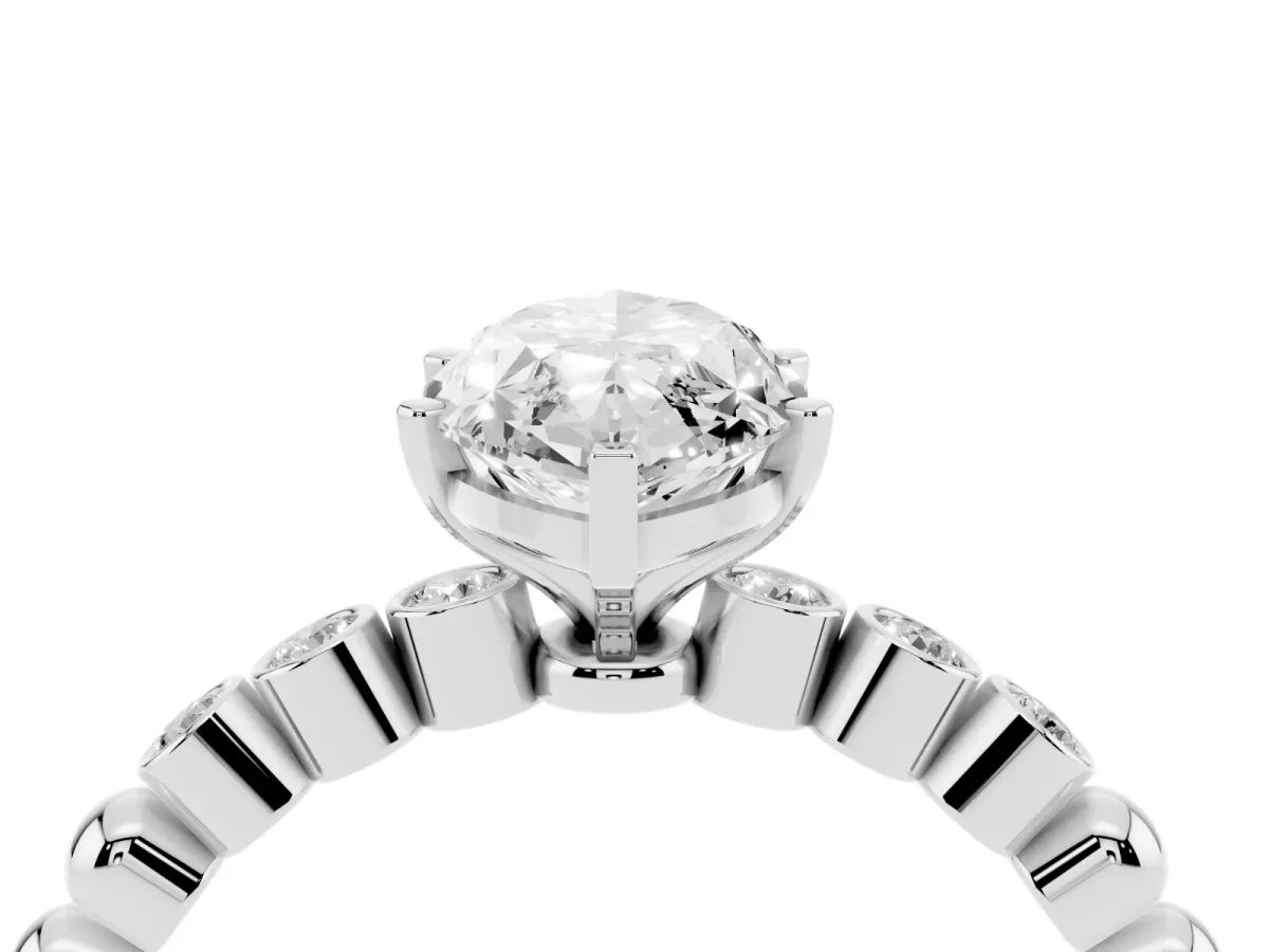 Marquise Cut Solitaire Bezel Accent Diamond Engagement Ring with Beaded Band and Four-Prong Setting Platinum