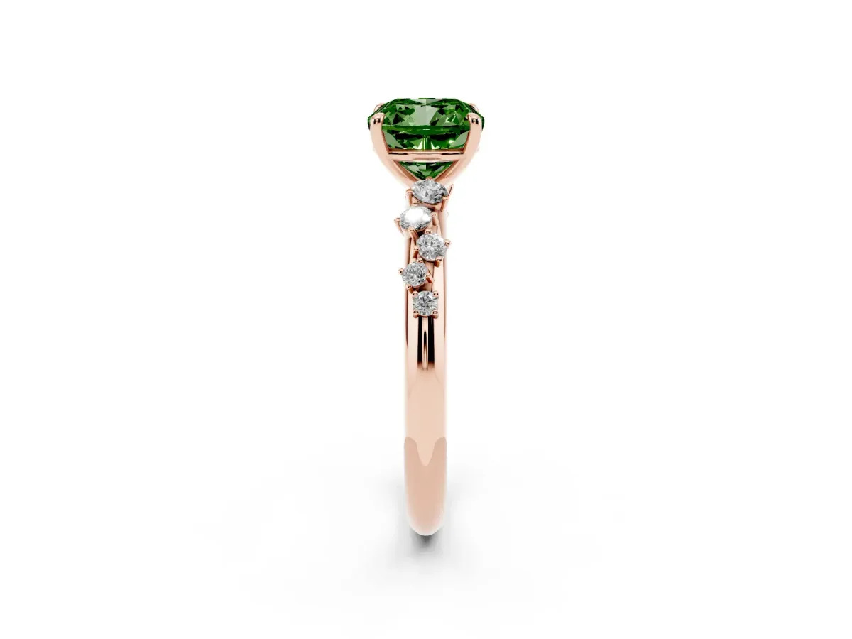Fancy Green Cushion Cut Diamond Cluster Prong-Set Solitaire Ring Rose gold