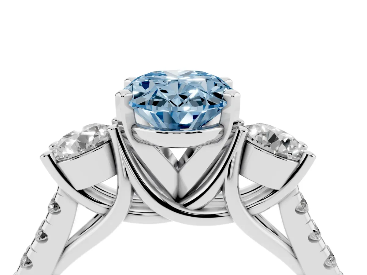 Fancy Blue Three-Stone Oval Cut Diamond Pavé Band with Four-Prong Setting White gold