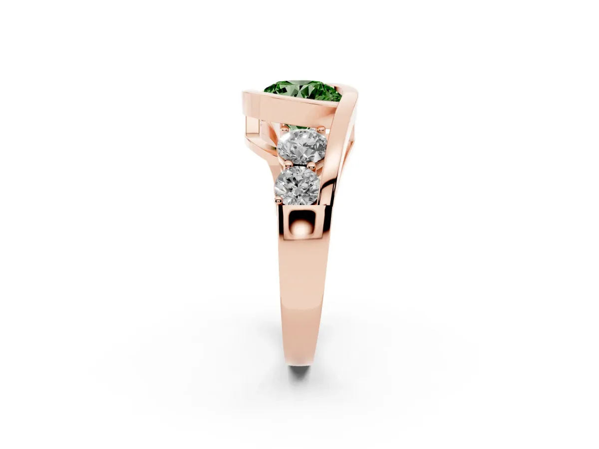 Fancy Green Bezel Set Round Cut Diamond Bypass Ring with Round Accents Rose gold