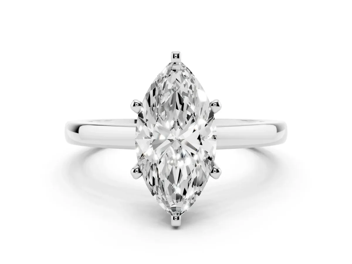 Marquise Cut Solitaire Diamond Engagement Ring with Four-Prong Setting on a Classic Band Silver
