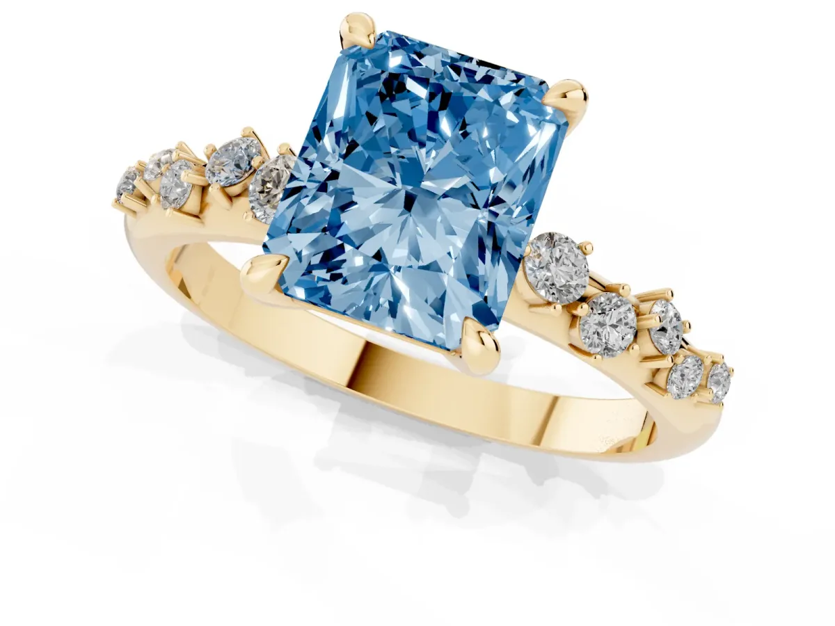 Fancy Blue Radiant Cut Cut Diamond Vine Band with Four-Prong Setting Yellow gold