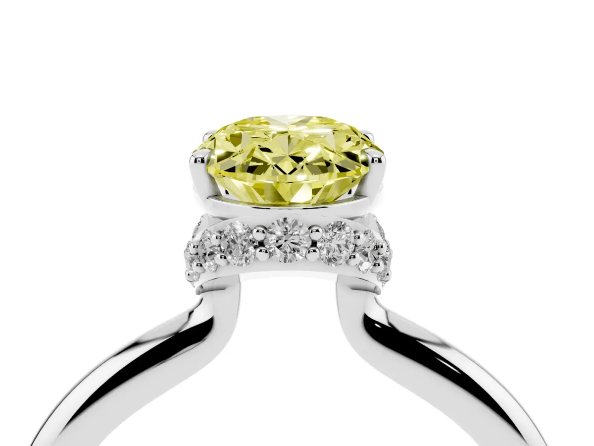 Fancy Yellow Oval Cut Brilliant Solitaire Engagement Ring with Six-Prong Setting and Classic Band Silver