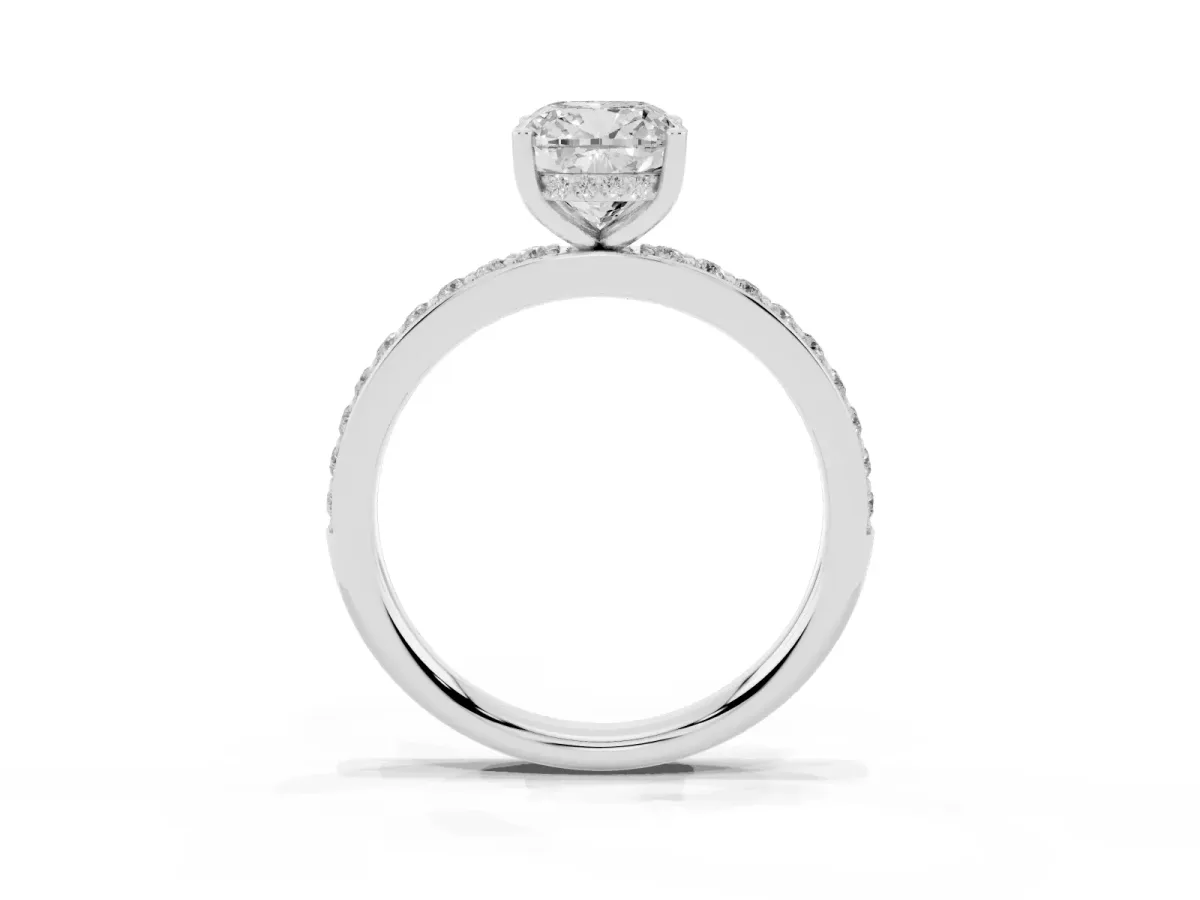 Cushion Cut Cut Diamond Pavé Band Ring with Four-Prong Setting Silver