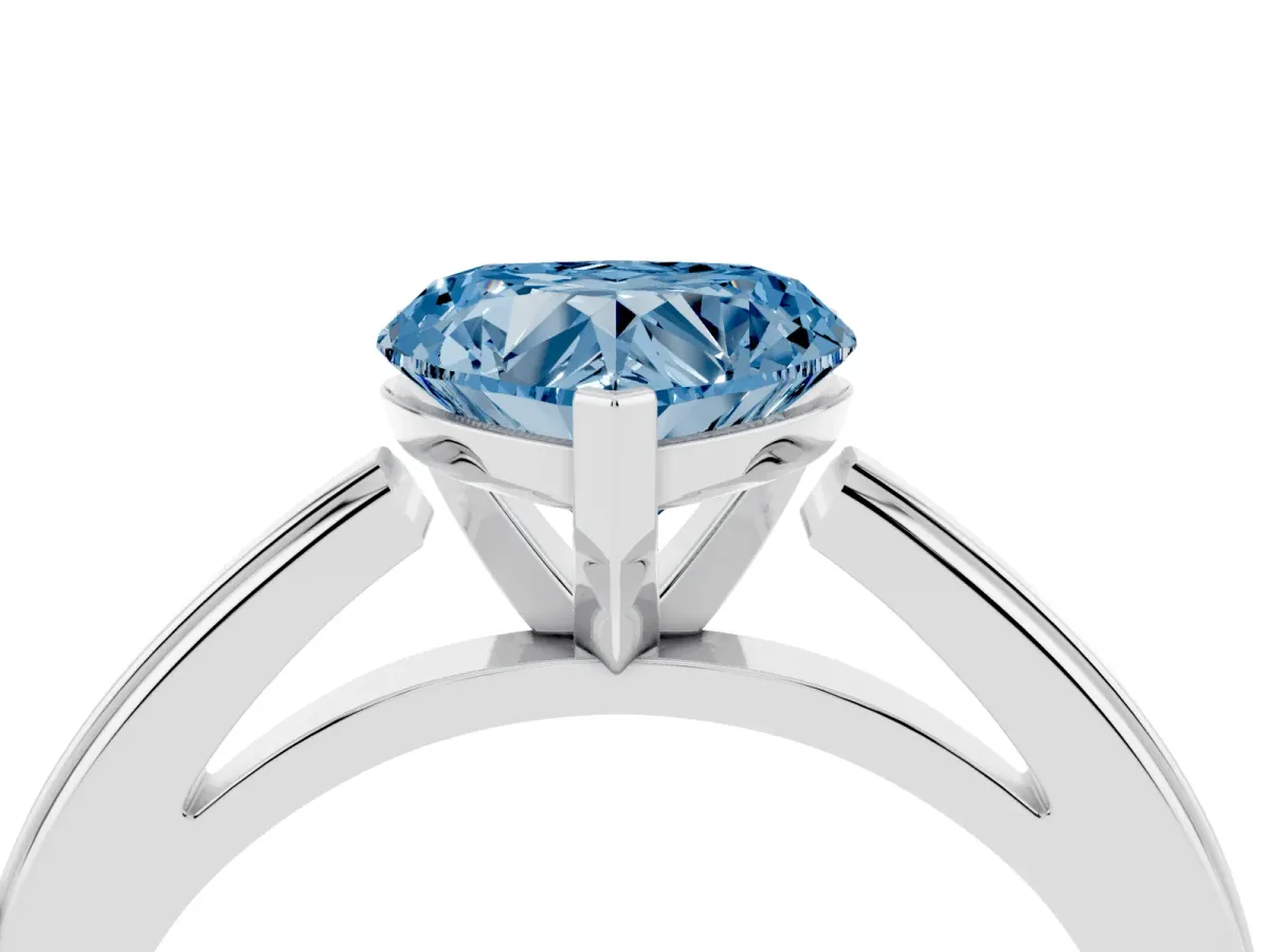 Fancy Blue Heart Cut Solitaire Diamond Ring with Four-Prong Setting and Classic Band Platinum
