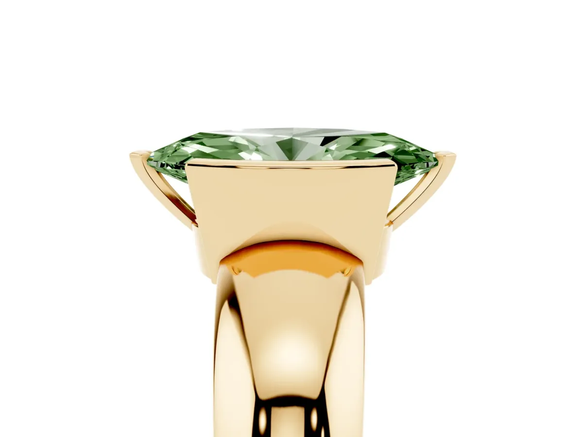 Fancy Green Marquise Cut Solitaire Tension Set Diamond Ring with Wide Band Yellow gold