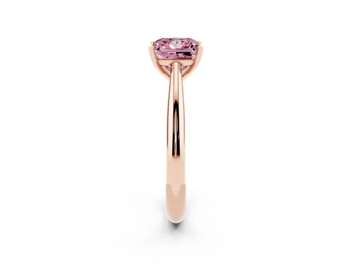 Fancy Pink Princess Cut Diamond Solitaire Engagement Ring with Cathedral Setting and Four-Prong Mount Rose gold