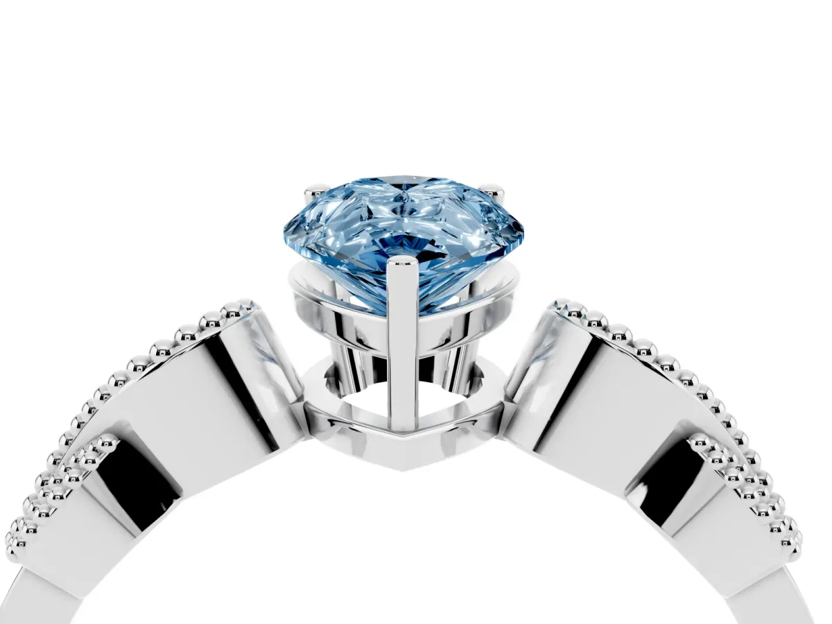 Fancy Blue Pear Cut Solitaire Milgrain Leaf Band with Prong Setting Silver