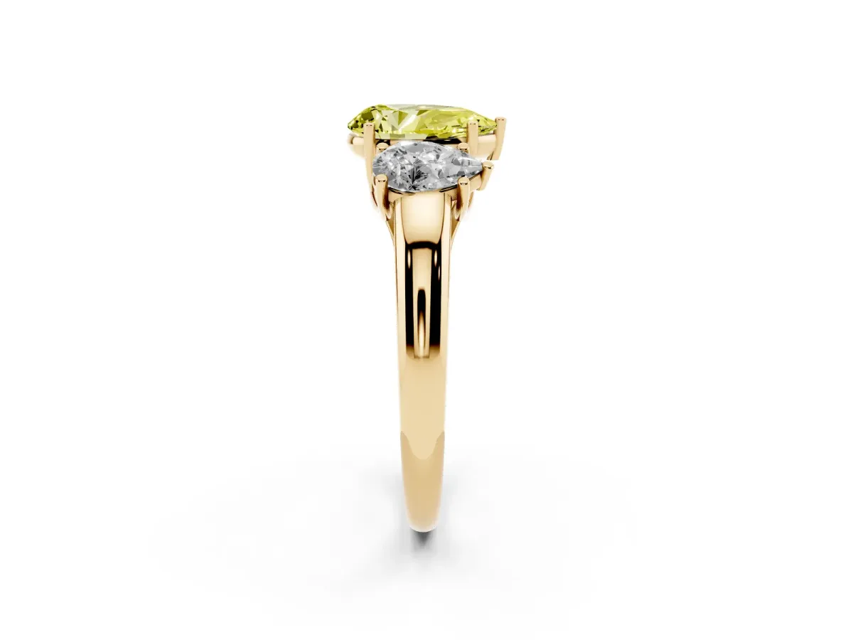 Fancy Yellow Three-Stone Pear Cut Diamond Engagement Ring with Prong Setting Yellow gold
