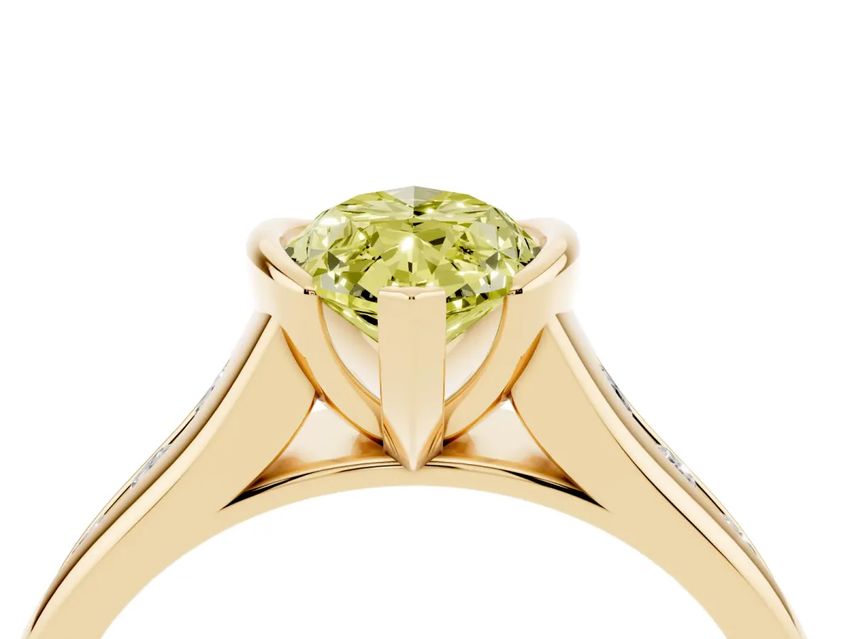Fancy Yellow Marquise Cut Solitaire Bezel-Set Diamond Ring with Channel-Set Band Yellow gold