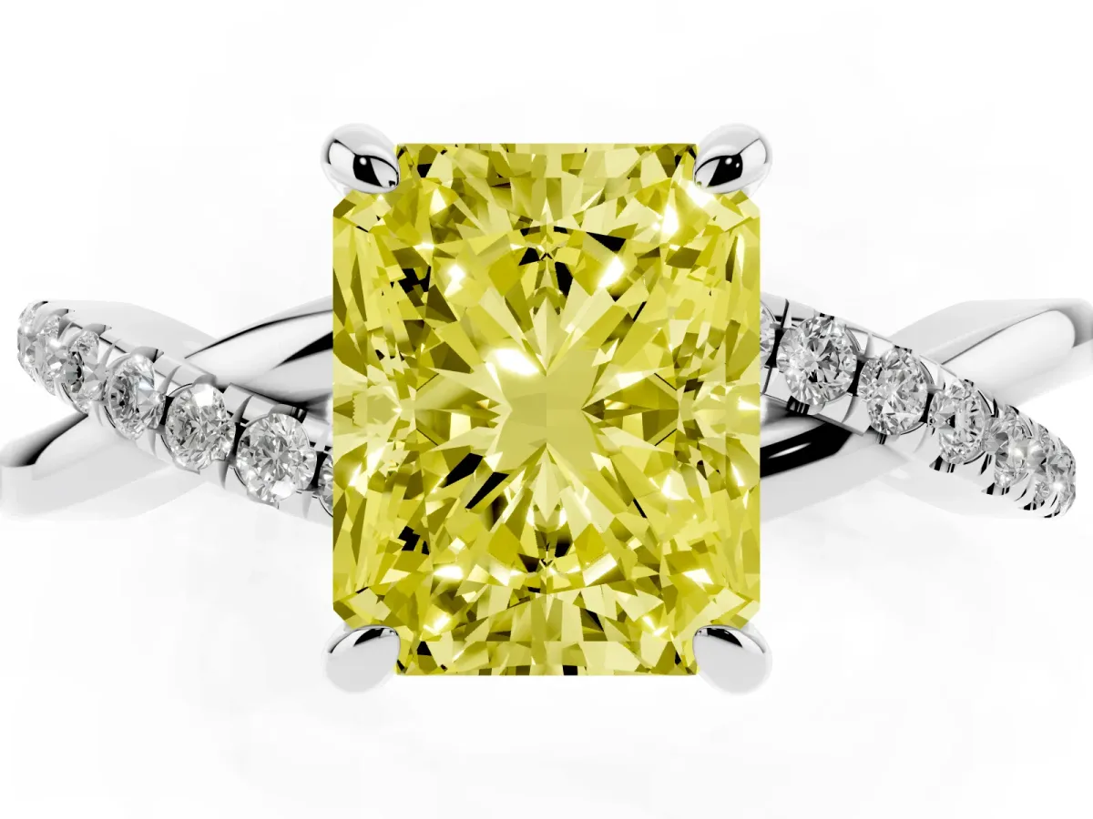 Fancy Yellow Radiant Cut Cut Diamond Twist Band Solitaire with Prong Setting Silver