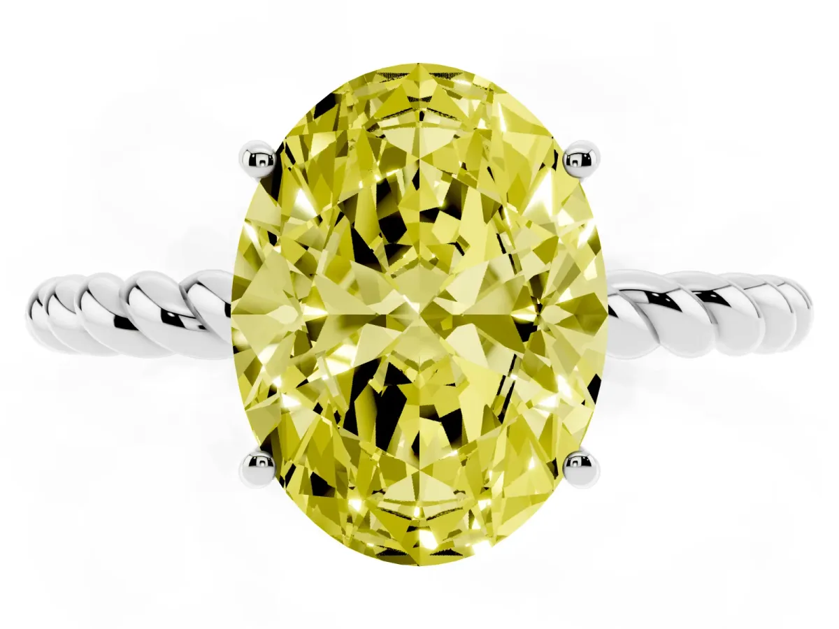 Fancy Yellow Oval Cut Solitaire Twisted Band 4-Prong Ring Platinum