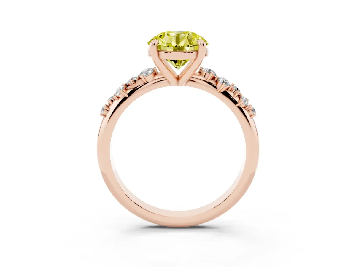 Fancy Yellow Round Cut Cut Diamond Vine Band with Four-Prong Setting Rose gold
