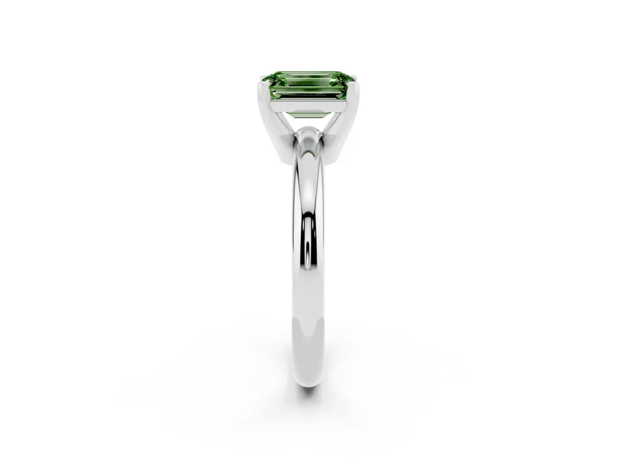 Fancy Green Emerald Cut Diamond Solitaire Engagement Ring with Round Band and Four-Prong Setting Platinum