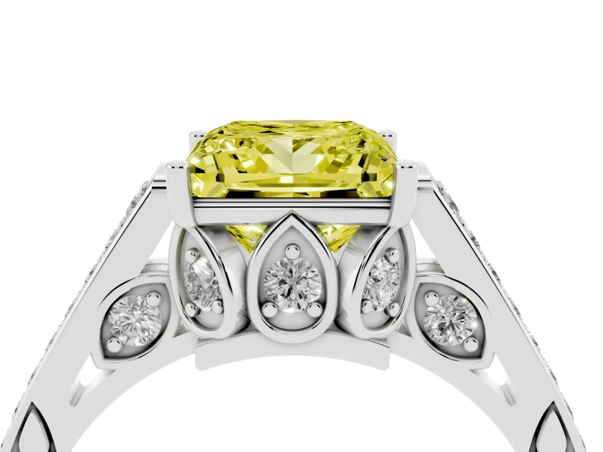 Fancy Yellow Princess Cut Cut Cathedral Pave Diamond Engagement Ring with Six-Prong Setting Silver