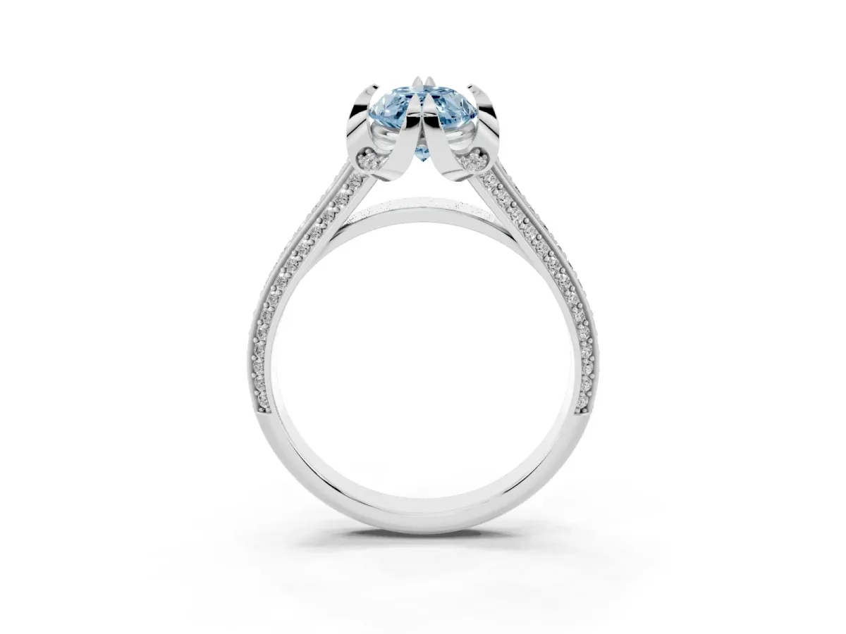 Fancy Blue Marquise Cut Solitaire Pave Split Shank Ring with Four-Prong Setting White gold
