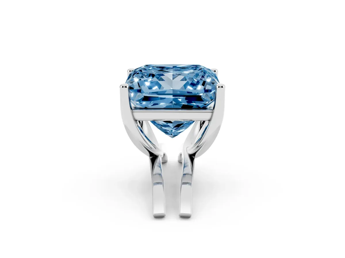 Fancy Blue Princess Cut Cut Diamond Solitaire Engagement Ring with Tapered Plain Band and Four-Prong Setting White gold