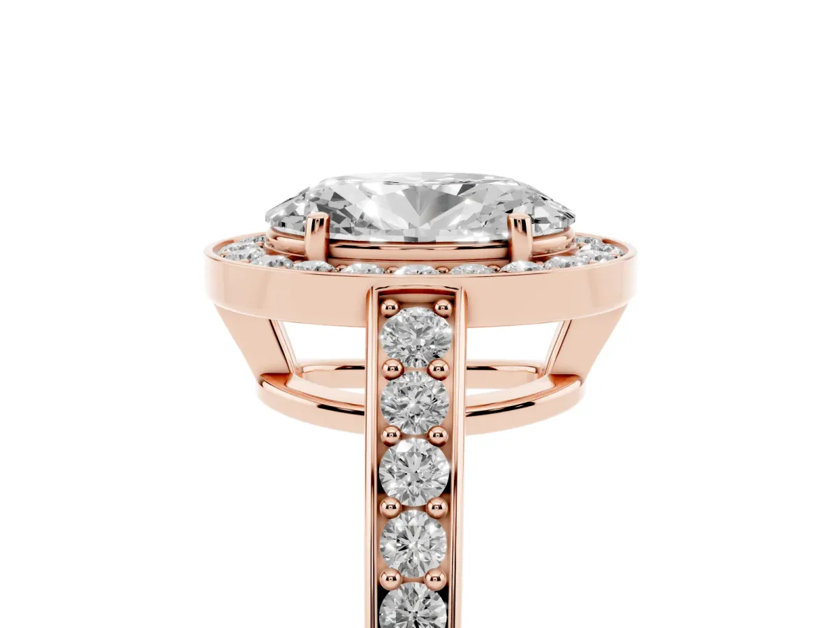 Oval Cut Halo Pavé Diamond Engagement Ring with Bezel Setting Rose gold